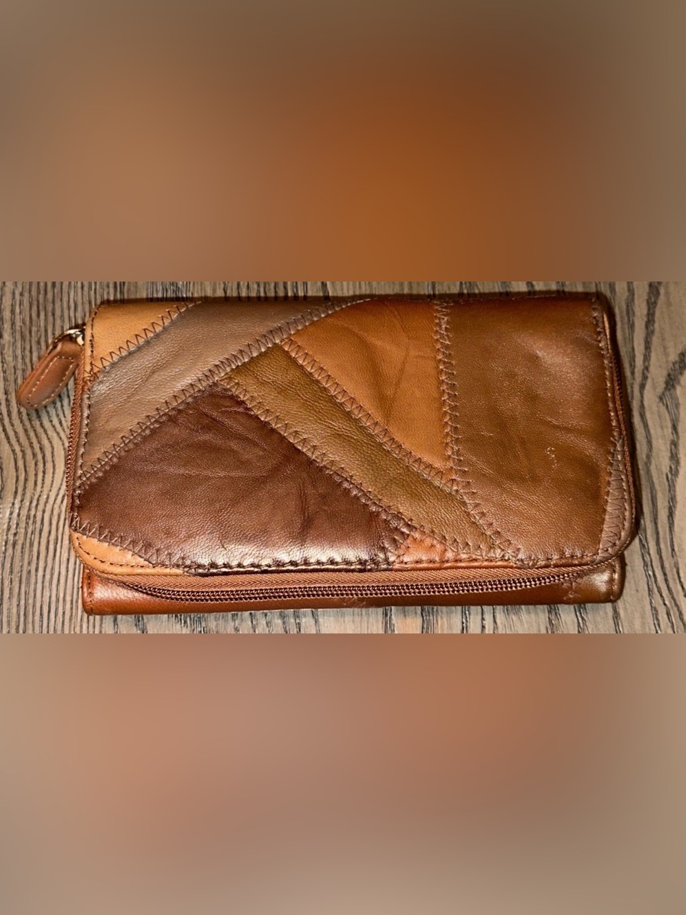 Genuine Soft Buttery Leather Patchwork Wallet Brown Checkbook Vintage 90s